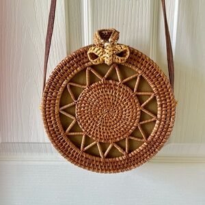 Round Woven Rattan Bag - Brown